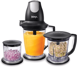 Ninja Blender Premium Pack Food Processor with 450-Watt Base, 48-Oz Pitcher, 16-Oz Chopper Bowl, and 40-Oz Processor Bowl for Shakes, Smoothies, and Meal Prep (QB1004), Black