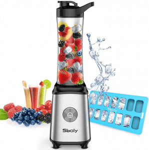 Sboly Personal Blender, Single Serve Small Blender for Juice, Shakes and Smoothie with 20-Oz Tritan BPA-Free Blender Cup, 300W (with Silicone Ice Cube Tray/Bottle Brush)