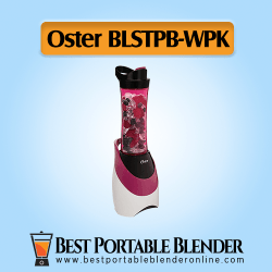 Oster (BLSTPB-WPK) My Blend with Travel Sports Bottle [Best Value] filled with fruit ingredients and ice cubes