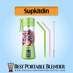 Supkitdin Personal Blender – USB Rechargeable Mini Fruit Mixer with fruit ingredients, 2 straws and a cleaning brush