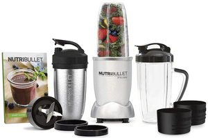 NutriBullet 1000 Watt PRIME Edition stuffed with veggies and fruit ingredients - 12 Piece High-Speed Blender Set and Recipe book