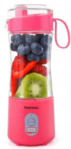 Tenswall Personal Size Smoothie Blender Pink Color stuffed with fruit ingredients