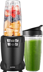 Aicok Smoothie Blender for Travel, 1200W High Speed Professional Blender with LED Smart 1 Touch, with 35-Oz and 28-Oz Tritan Cups, Black