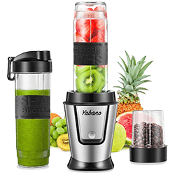 Yabano Personal Blender for shakes with 2 x 20-Oz Travel Bottle and CoffeeSpices Jar, Portable Blender and Coffee Grinder 2 in 1, 500W Single Serve Blender